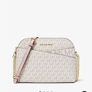 Michael Kors Jet Set Travel Medium Logo Dome Crossbody Bag - light pink/white